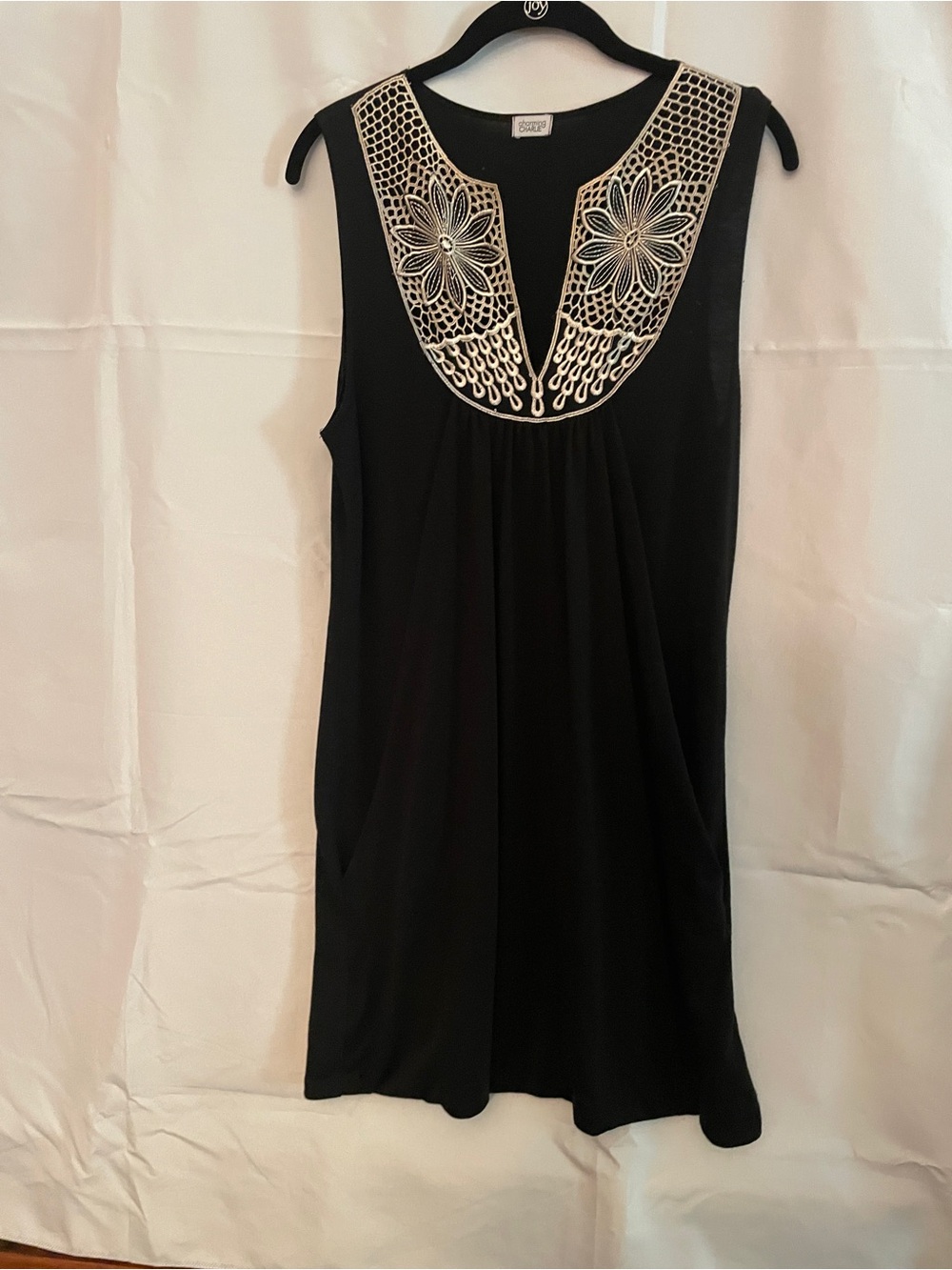 Charming Charlie Black Tank with Cream Embroidered Yoke
